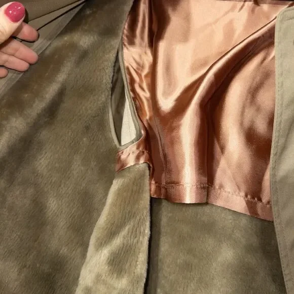 Vintage Hill & Archer Tan Faux Fur Lined‎ Belted Trench Coat Size 42R